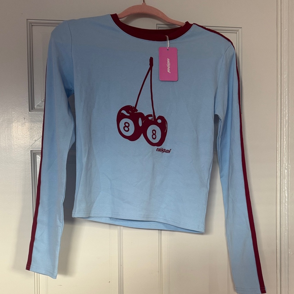 Edikted log sleeve graphic cherry 8 ball shirt